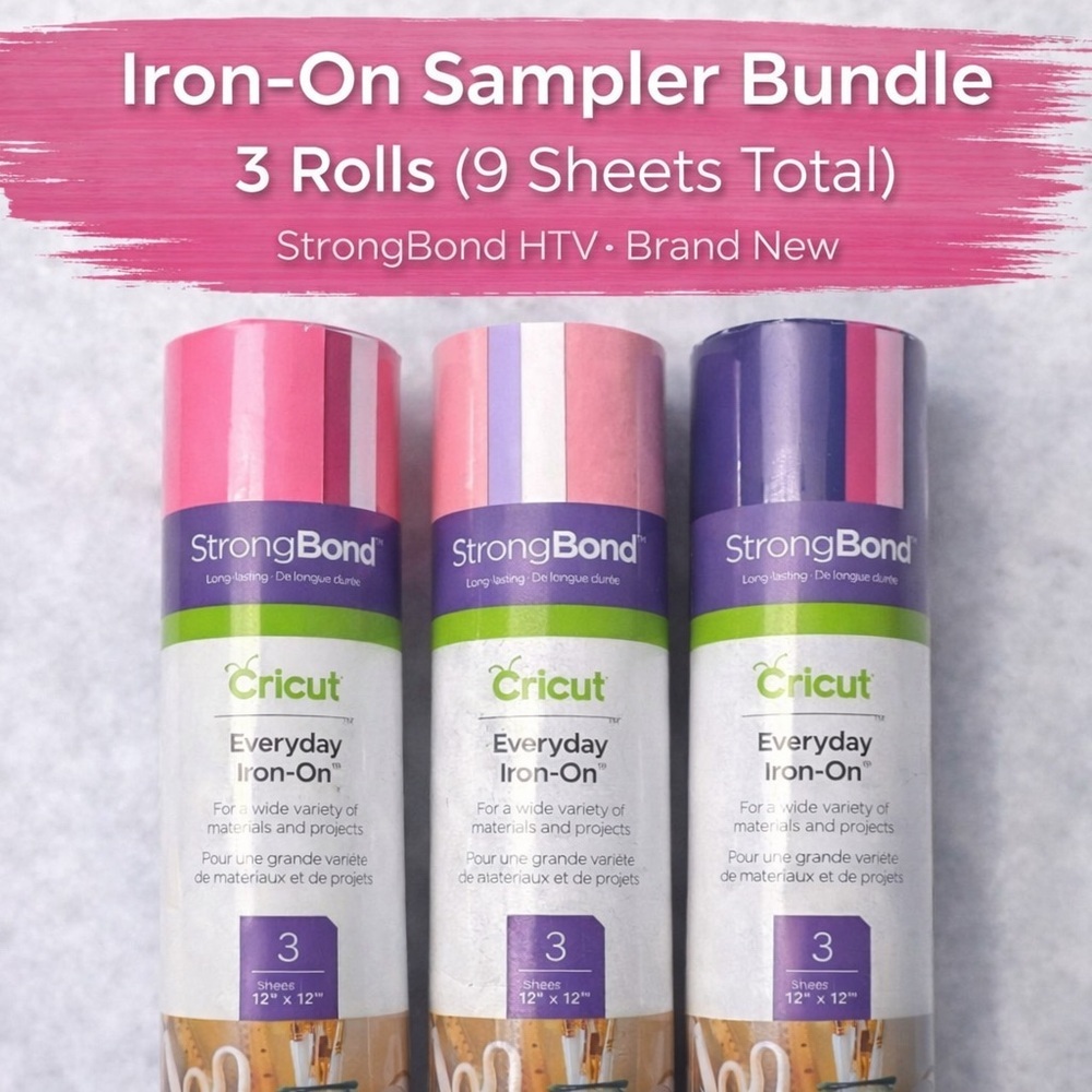 Cricut Everyday Iron-On Sampler Bundle Lot (3 Rolls) StrongBond HTV Sheets New